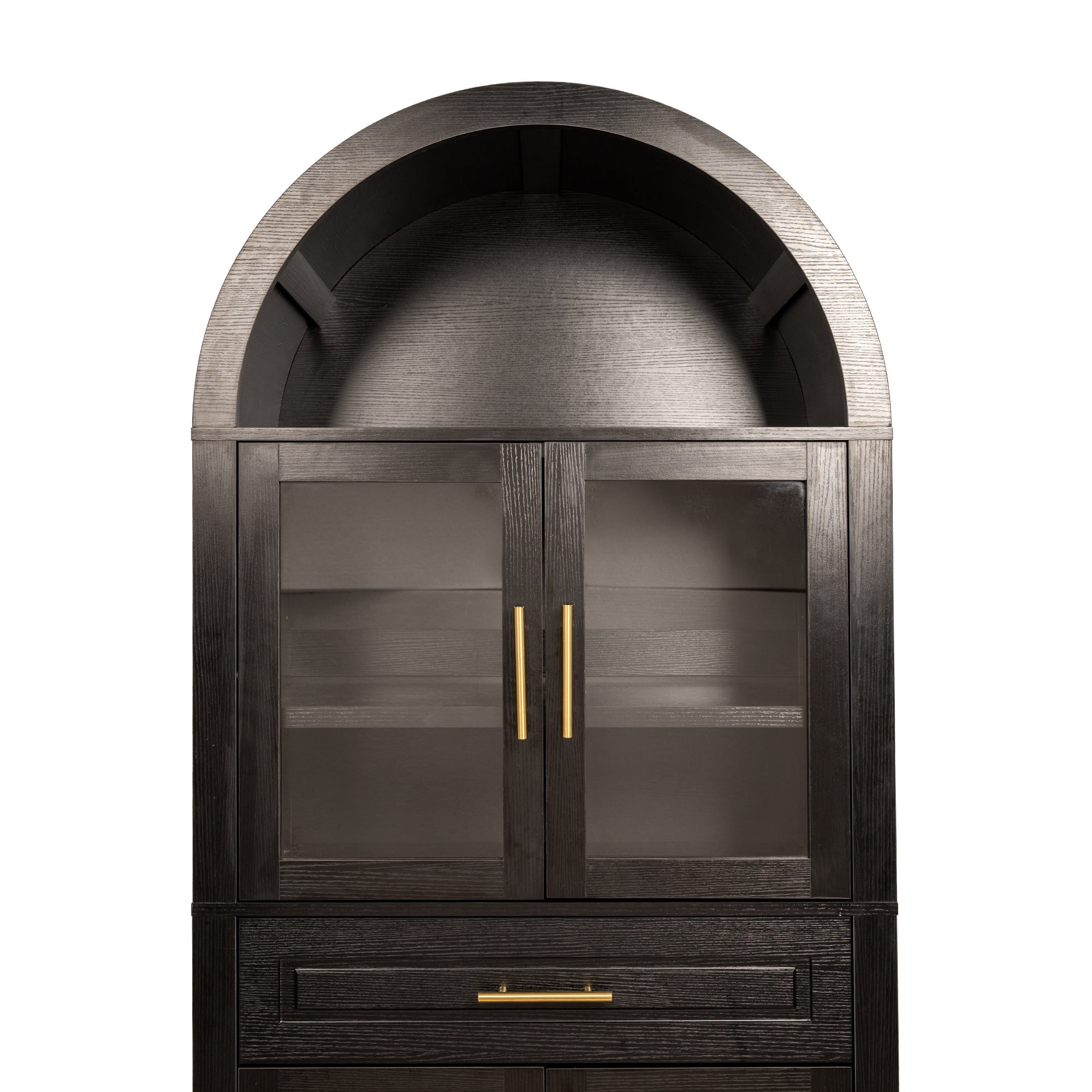 PORKISS Arched Kitchen Pantry Storage Cabinet, 71" Tall Wood Pantry Shelves with 4 Doors, 1 Large Drawer, Adjustable Shelves for Dining Room Living Room, Black