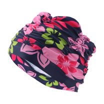 Unique Bargains 1 Pc Elasticity Flower Pattern Swim Cap 5.91"x9.25" Navy Blue Red
