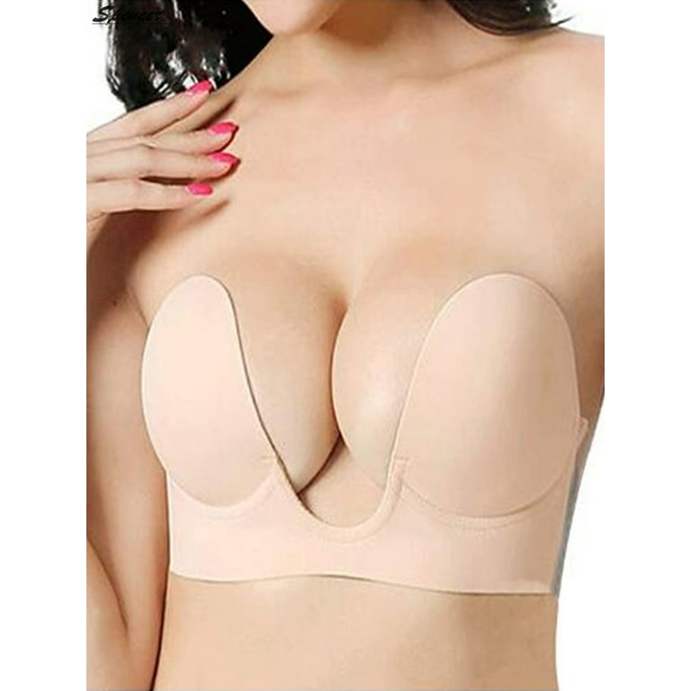 Push Up Plunge Strapless Sticky Adhesive Bra Deep U-shaped Invisible Backless  Bra For Women