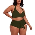 thumbnail image 3 of PEASKJP Womens Tankini Bathing Suits Thong Floral Two Piece Sets Bathing Suit Padded Swim Top High Waisted Swimsuits for Women Plus Size Green 3X-L, 3 of 5