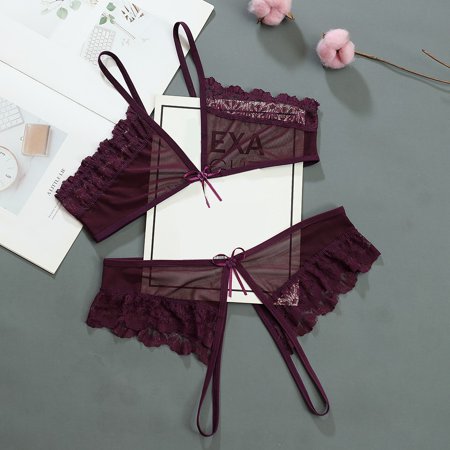 

Womens Mesh Bra Set Open Crotch Lingerie Bikini G-String Thong Underwear