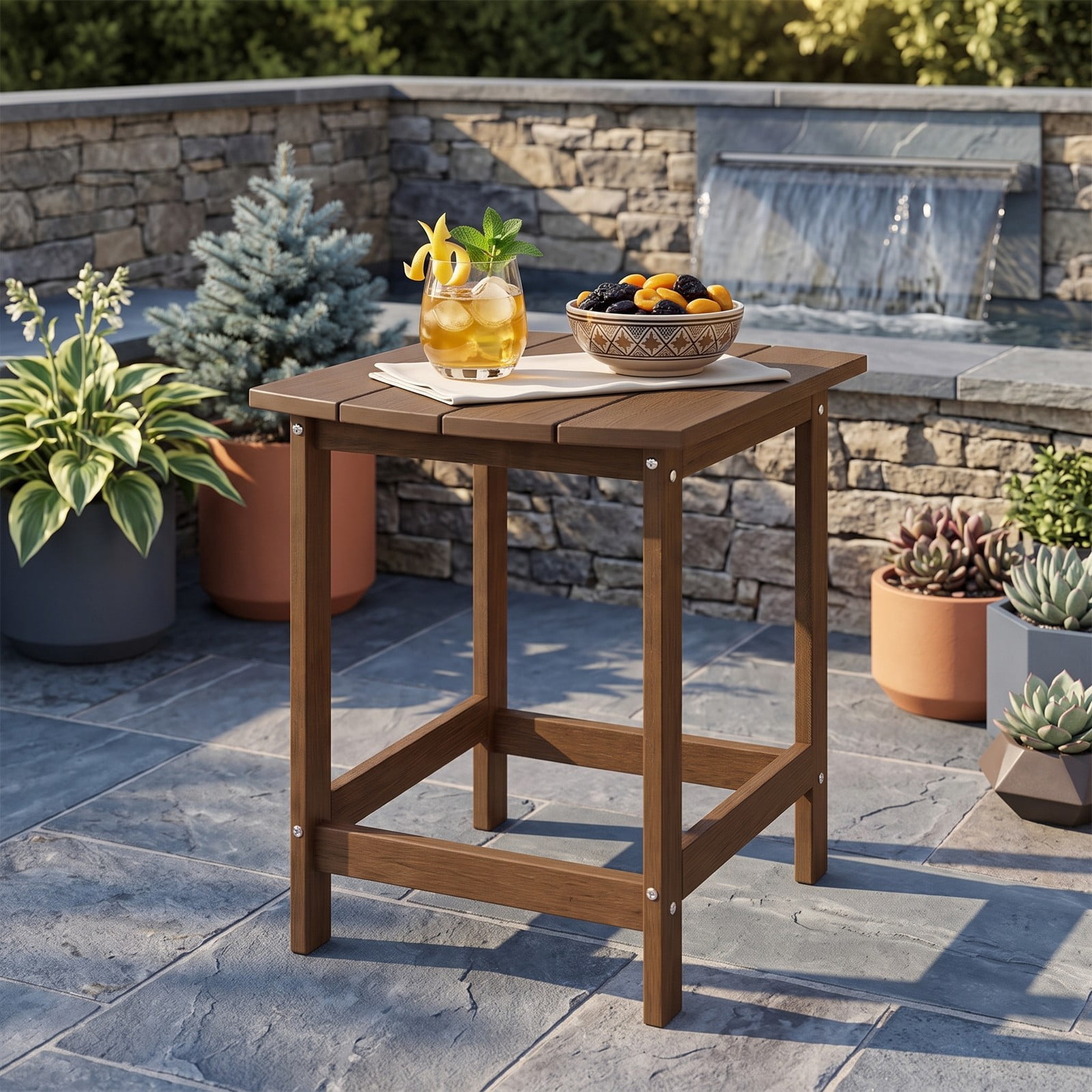 Furnibear Set of 2 18 Inch HDPE Adirondack Outdoor Side Tables with Slatted Top for the Patio Backyard and Garden, Coffee