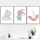 thumbnail image 2 of Cuadro en lienzo de estilo nórdico con diseño de oso, conejo, bebé, conejito, para guardería, arte de pared con flores y animales, póster e imagen impresa para habitación de niños, 2 of 5
