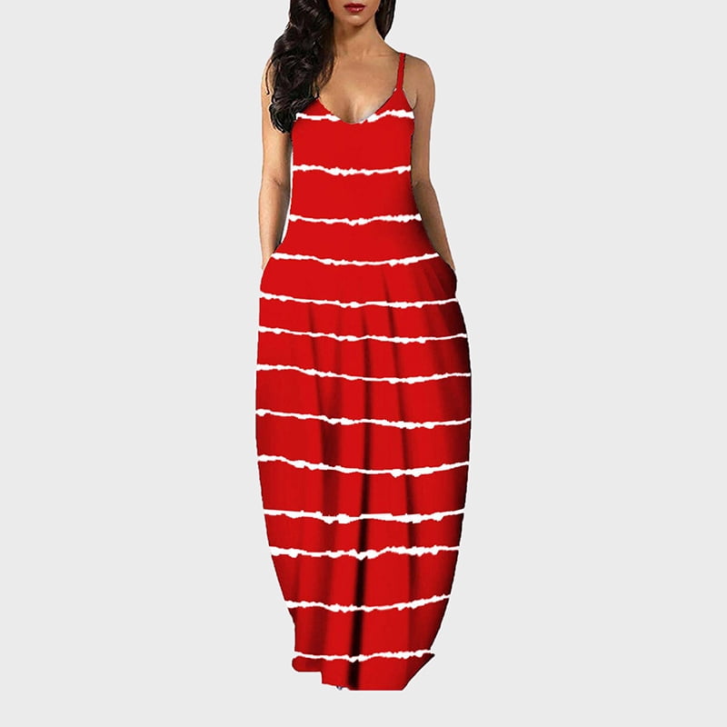 Women's Casual Summer Maxi Dresses V Neck Beach Vacation Sleeveless