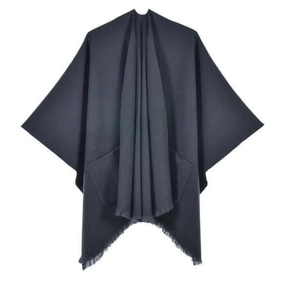 Fgnfyis Women's Warm Shawl Wrap Cape Winter Cardigan Sweater Open Front Poncho Black One Size