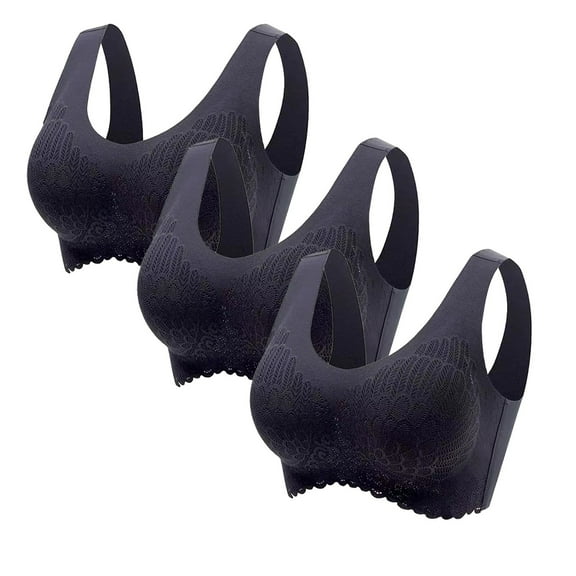 Jiaweic Women's No Steel Ring 3PC Underwear Gathering Sleep Bra Latex Traceless Back Heart Bar Bra Set 3PCS J,M