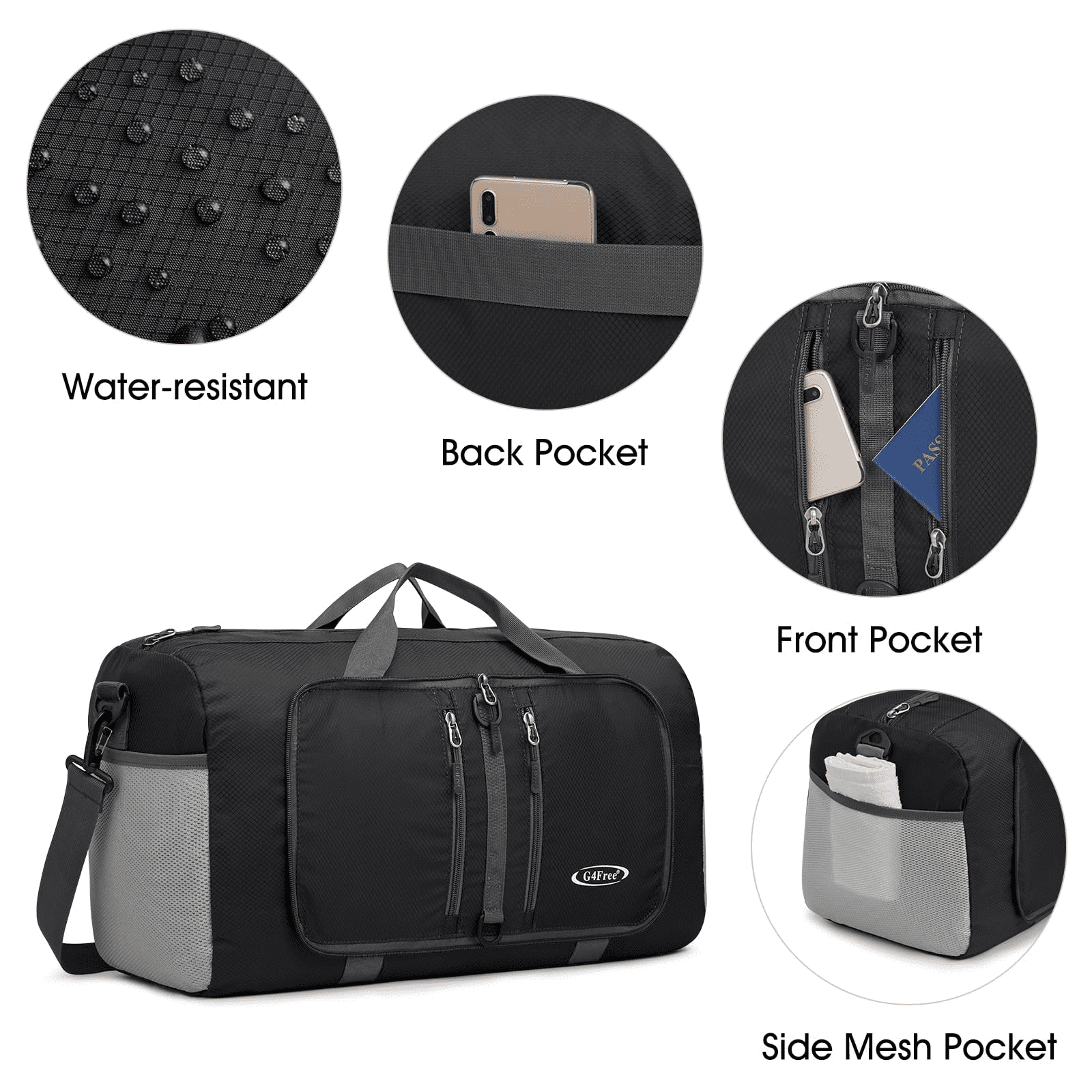 G4Free 40L/65L Foldable Duffel Bag, Water-Repellent Travel Backpack, Lightweight Carry Bag for Overnight Weekender Sports Men Women
