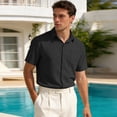 thumbnail image 5 of Uwinwear Mens Button Down Shirts Casual Lightweight Short Sleeve Solid Color Shirt Textured Linen Summer Beach Tops with Pocket,Black,XL, 5 of 8