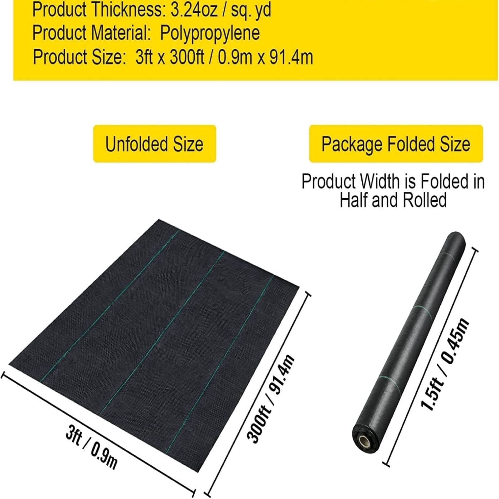 3ftx300ft Premium Weed Barrier Landscape Fabric,3.24 oz Heavy Duty,Weed Control Fabric, High Permeability,Good for Flower Bed, Driveway Fabric and Ground Cover,Easy Setup