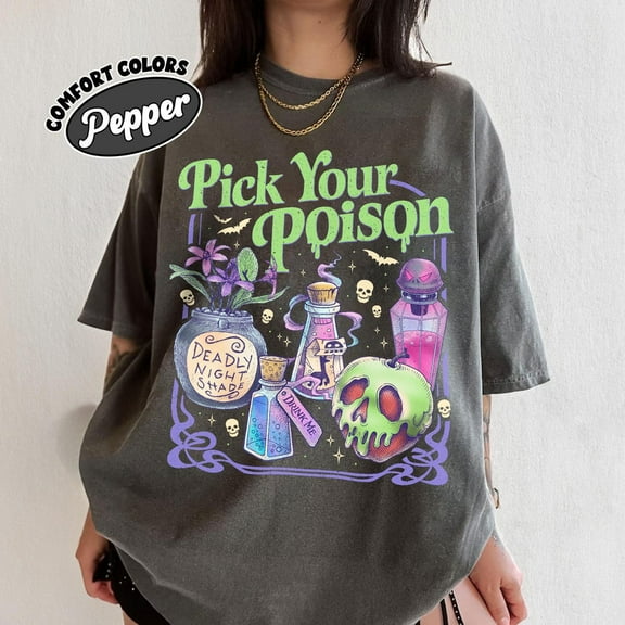 Pick Your Poison Vintage Comfort Colors Shirt, Princess Halloween T-Shirt, Kuzco Poison Apple Tee, Spooky Season, Villain Cartoon
