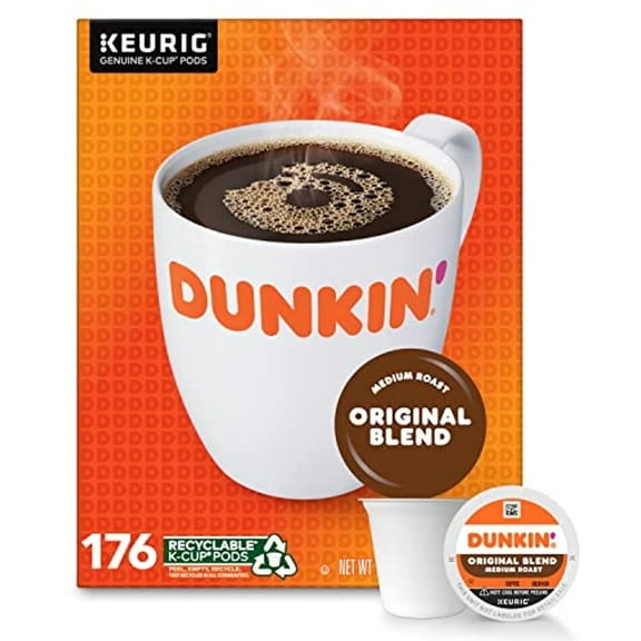 Dunkin Original Blend Medium Roast Coffee, 176 Keurig K-Cup Pods