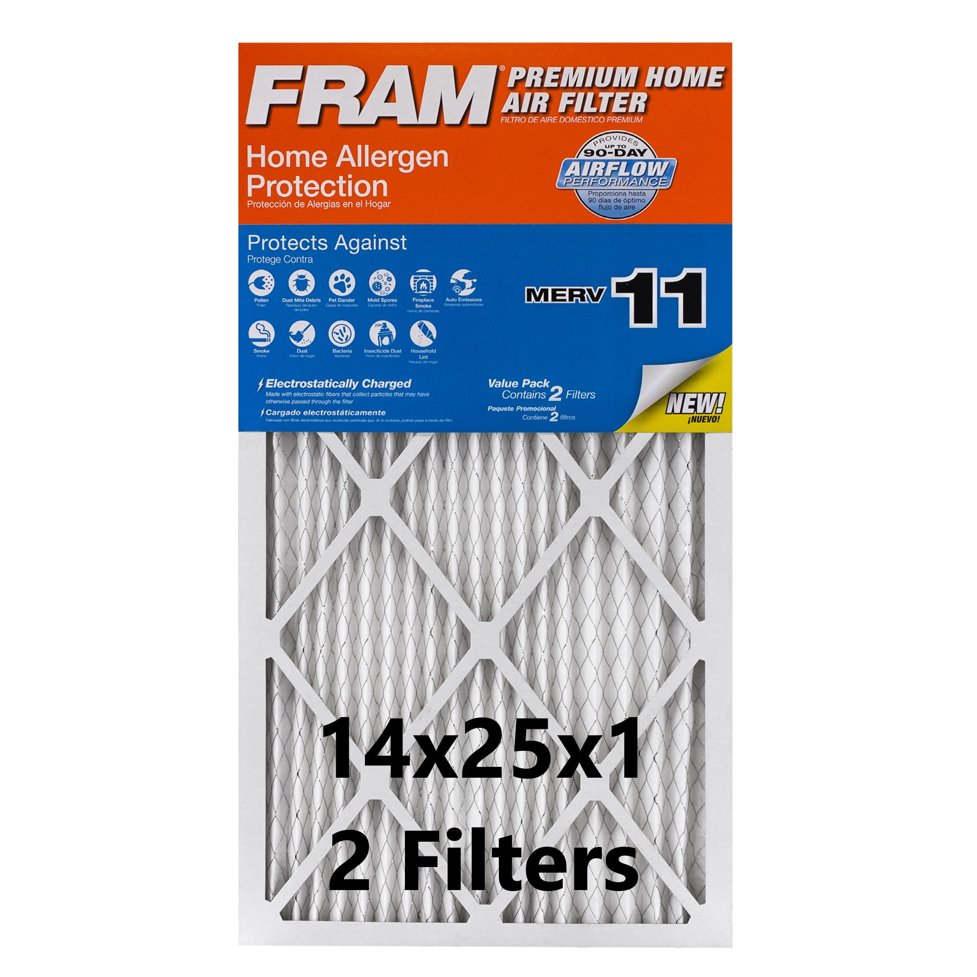 FRAM 14x25x1 Home Allergen Protection HVAC Furnace Air Filter, MERV 11