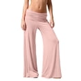 thumbnail image 4 of Pants for Women Coral Fold Over Yoga Pants Solid Wide Leg Loose Fit Ruched Waist Pants for Yoga Sports Everyday Yoga Pants Women, 4 of 8