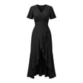 thumbnail image 2 of Womens Dress Semi Formal Wedding Guest Wrap Midi Dresses Summer Western A Line High Low Ruffled Dress, Wedding Guest Dress(Black,L), 2 of 6