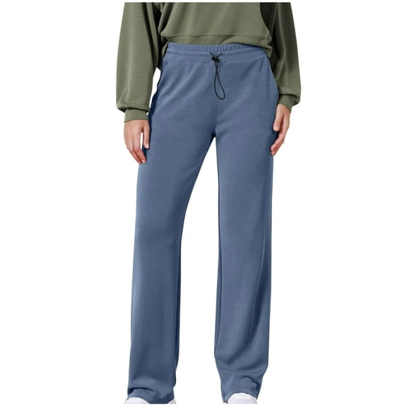 WCMZJ Women's Soft Wide Leg Pants with Pockets Adjustable Shockcord High Waist Casual Lounge Pants Solid Color Jogger Sweatpant