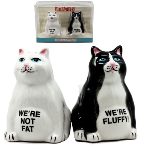 Ebros Feline Black And White Cute Fluffy Cats Salt & Pepper Shakers Ceramic Magnetic Figurine Set 3.25H Ebros Feline Black And White Cute Fluffy Cats Salt & Pepper Shakers Ceramic Magnetic Figurine Set 3.25H
