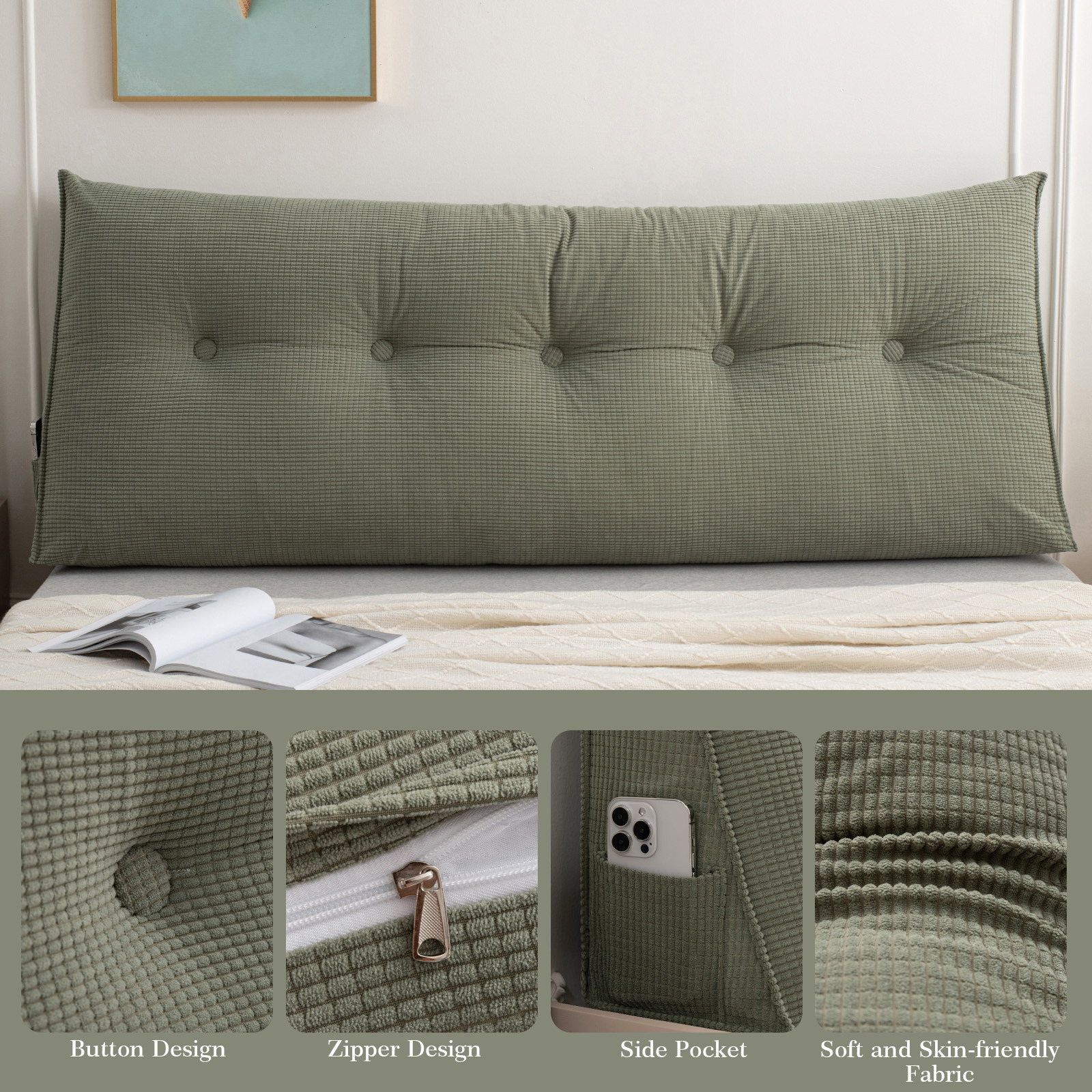 ANMINY Triangle Headboard Pillow Full Filling Backrest Positioning Support Wedge Pillow