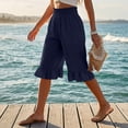 thumbnail image 7 of Cotton Linen Ruffle Hem Culottes for Women 2026 Casual Lightweight Shorts Smocked Waist Wide Leg Short Pants Navy L, 7 of 7