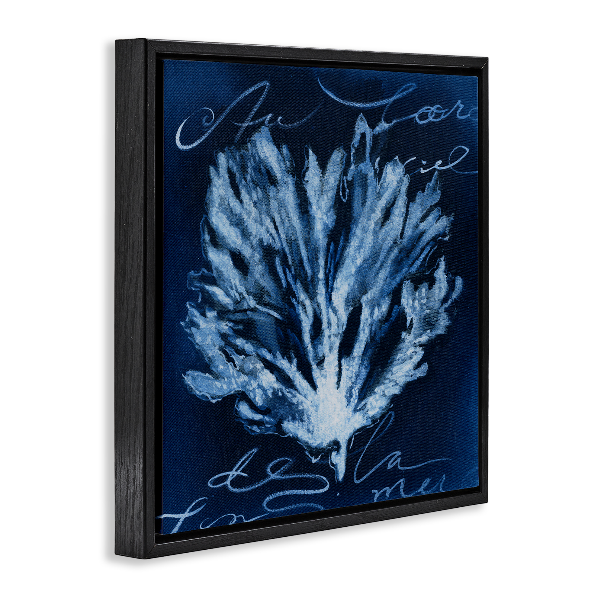 Stupell Industries Vintage Cursive Coral Coastal Painting Black Floater Framed Canvas Art Print Wall Art, 25 x 25
