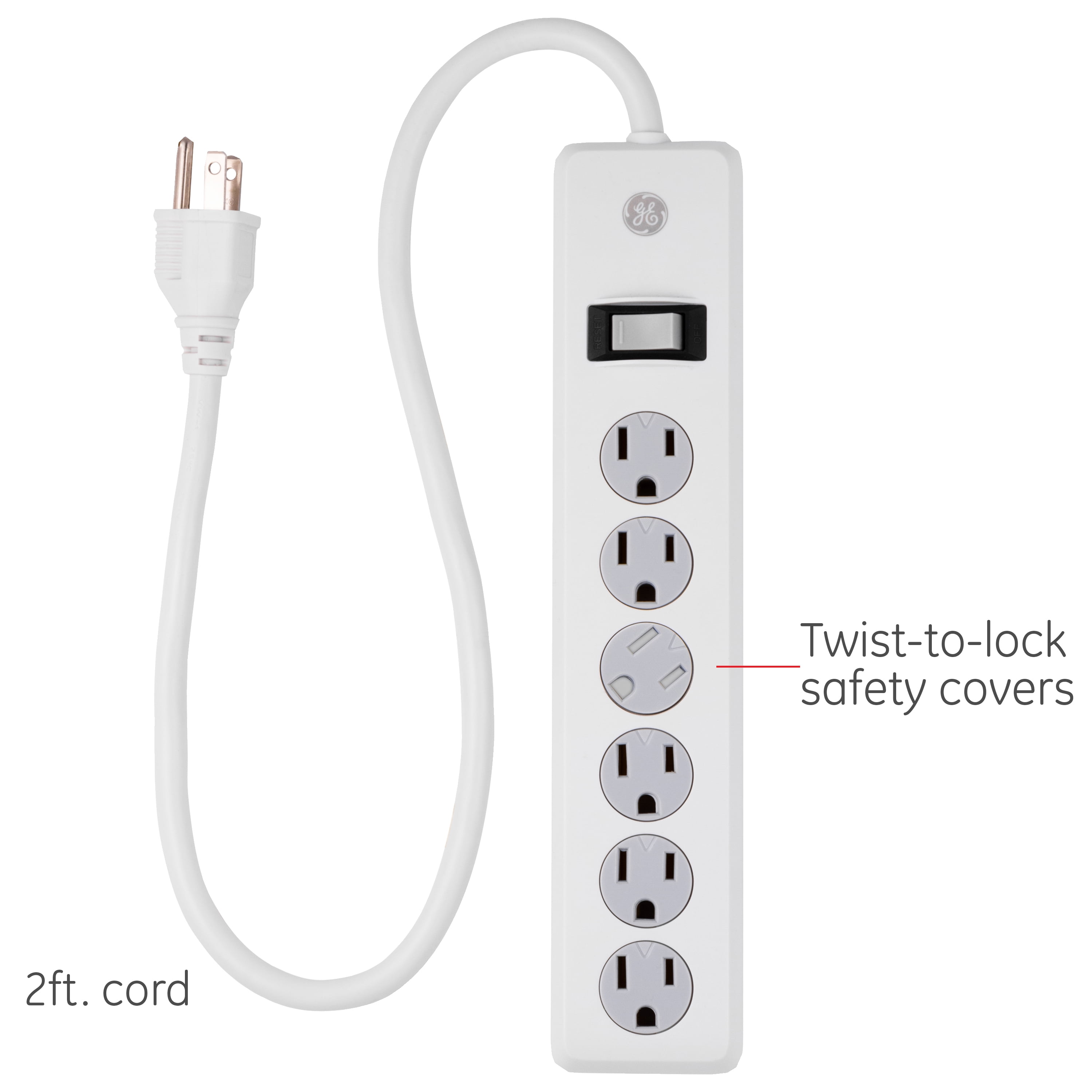 GE 6-Outlet Surge Protector, 450J, White, 2ft. – 14009
