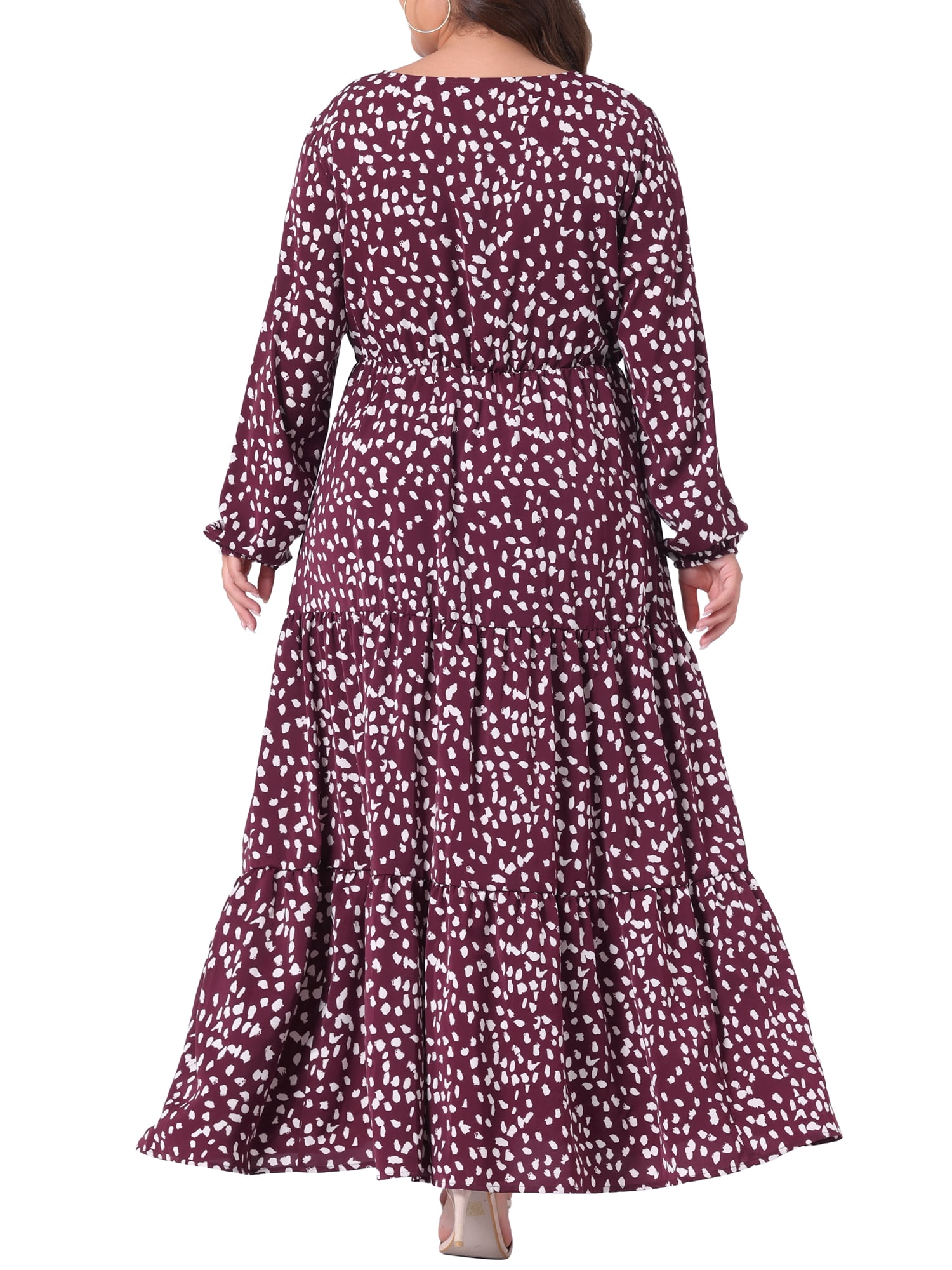 DARING DIVA Plus Size Polka Dots Long Maxi Lantern Sleeve Dress 3X Dark Red