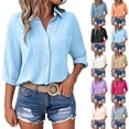 thumbnail image 7 of FAIWAD Shirts for Women 3/4 Length Sleeve Collared Button Up Dressy Blouses Loose Casual Work Business Tops, 7 of 7