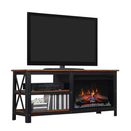 Grainger TV Stand w/ 25″ Curved IR Quartz Fireplace, Old World Brown Grainger TV Stand w/ 25″ Curved IR Quartz Fireplace, Old World Brown