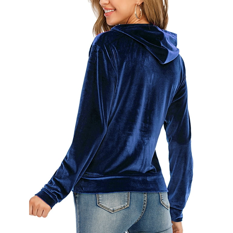 Women's Soft Velour Zip-Up Hooded Track Jacket, Casual Women's Soft Velour Zip-Up Hooded Track Jacket, Casual