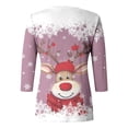 thumbnail image 5 of Haut à Col Rond Imprimé de Noël pour Femme, Décontracté, Ample, Manches 3/4, T-Shirt, Haut, 5 of 5