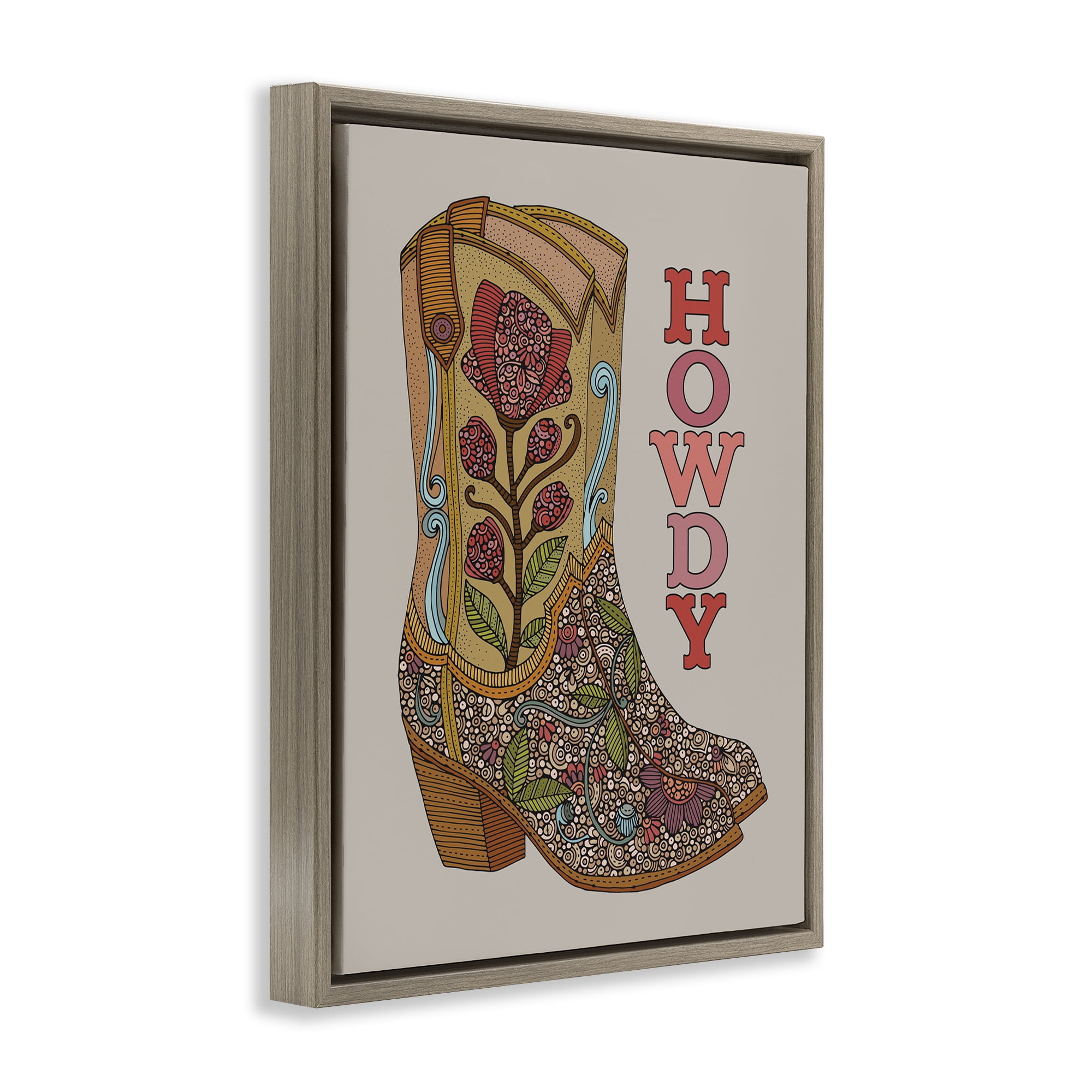 Stupell Industries Howdy Cowboy Boots Typography Painting Brown Floater Framed Canvas Art Print Wall Art, 17 x 21