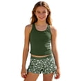 thumbnail image 4 of LIIPEE Girls Swimsuit Sets Casual Summer Solid Color Sleeveless Crew Neck Swim Vest Floral Printed Beach Shorts Two Piece Set Children Cute Comfortable Breathable Fashion Swimsuits,Green,15-16 Years, 4 of 8