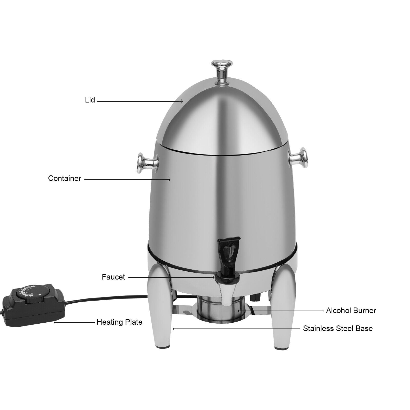 3.2 Gal Hot & Cold Beverage Dispenser, Stainless Steel, Electric & Alcohol Lamp Heating, Ice Refrigeration, Ideal for Parties, Cafes, and Restaurants