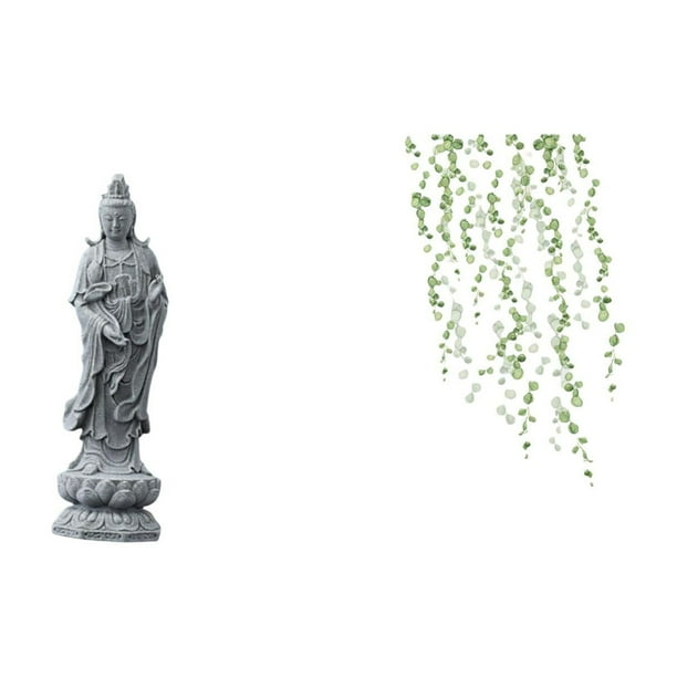 Estatua de Guan Yin,Estatua de Guan Yin para decoración del hogar.,Adhesivo de pared,Pegatinas de pared de vides colgantes para dormitorio,Calcomanía de pared con hojas de plantas verdes para