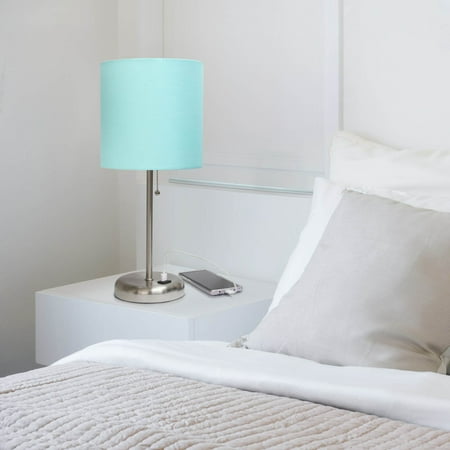 Limelights - Stick Lamp with USB charging port and Fabric Shade - Aqua
