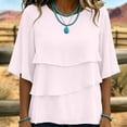 thumbnail image 4 of ClodeEU Women's Chiffon Tiered Ruffle Flared 3/4 Sleeve Blouse ,Casual Loose Fit Bohemian Top Pink,Women's Plus L, 4 of 6