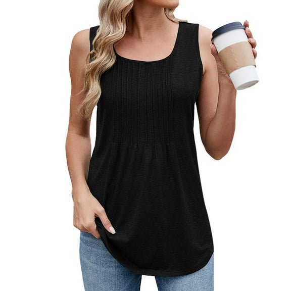 DuoJiaJ Womenâs Sleeveless Round Neck Loose Fit Solid Color Vest Top Casual Summer Tank Top Stylish And Comfortable Daily Wear. For Layering Or . Womenâs T-Shirts Black