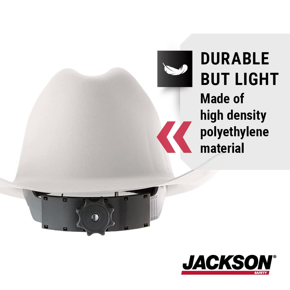 Jackson Safety Western Outlaw Hard Hat (19500), Wide 360-Degree Brim, 4-Pt. Ratchet Suspension, White, 4 Hats / Case