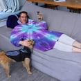 thumbnail image 3 of Purple Blue Tie Dye Spiral Pattern Wearable Oversized Blanket,Wearable Blanket Hoodie for Adults,Cozy Hooded Blankets with Super Pockets,Super Warm Fuzzy Pullover for Women & Men, 3 of 6