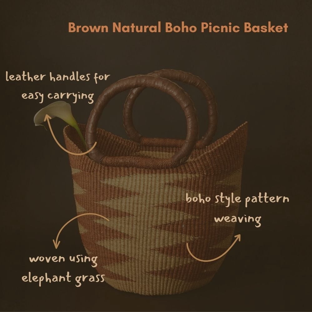 Bohemian African Market Basket, Natural Brown