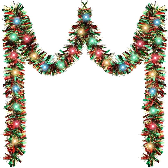 Nmdmisc 16.4 ft Christmas Lighted Garland Tree Decoration Prelit Tinsel Garland with LED Lights Christmas Garland Multicolor Garland for Xmas Home Outdoor Decor(Multicolor, Red and Green)