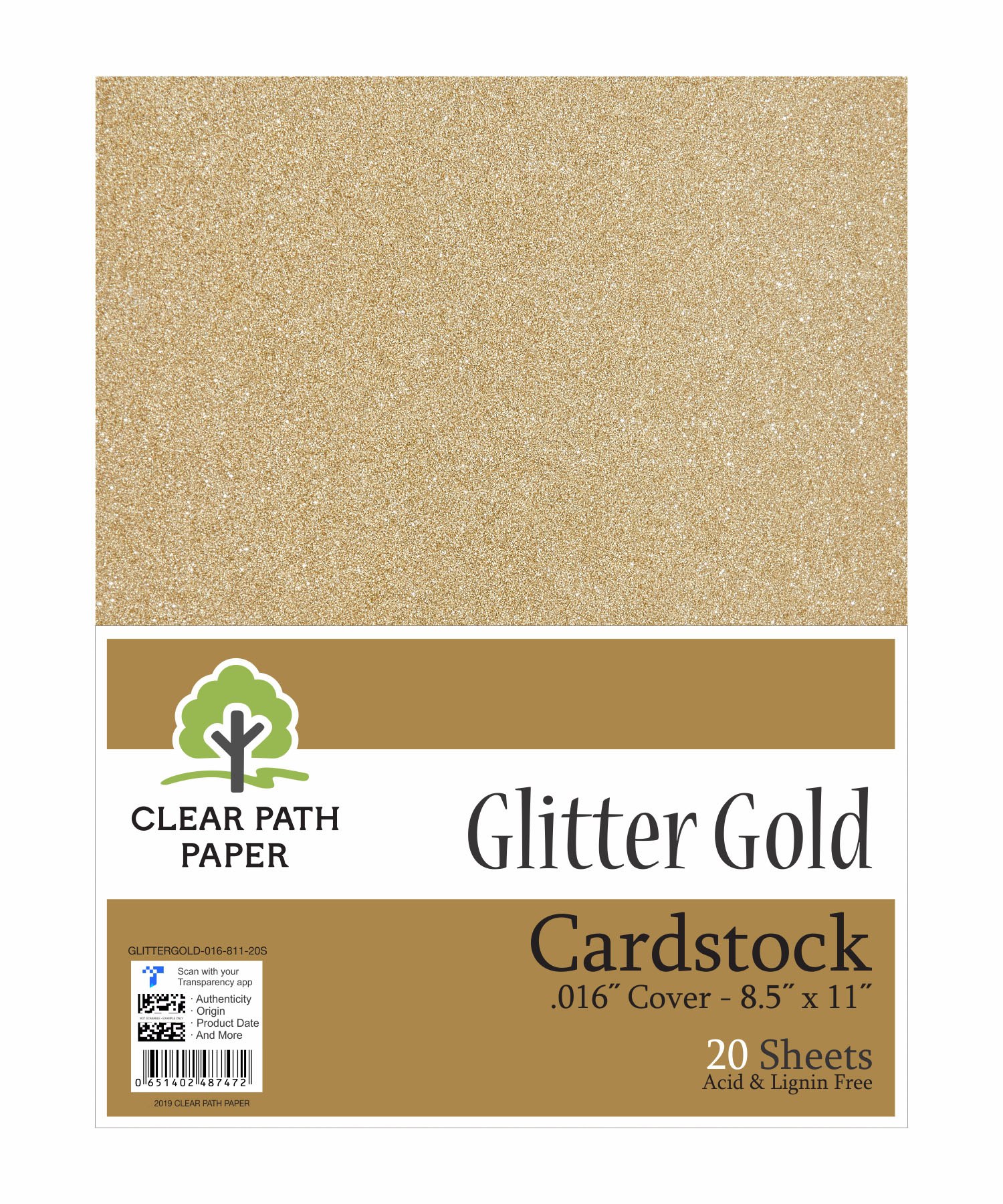 Glitter Gold Cardstock 8.5 x 11 inch .016" Thick 20 Sheets
