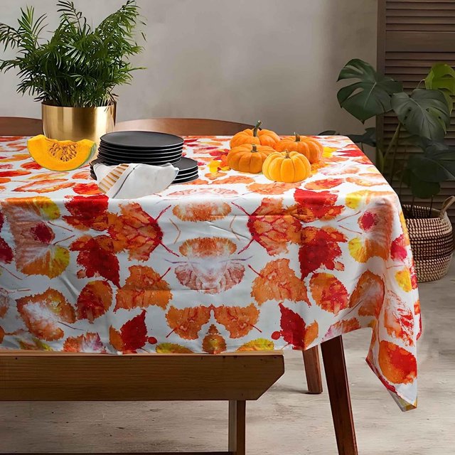 Fall Tablecloths for Rectangle Tables 60x84 Inches, Thanksgiving Table Cloth, Autumn Pumpkins Leaves Farmhouse Table Cloth for Harvest Party Holiday Dining Decor, Fall Decorations for Home