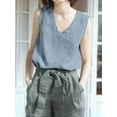 thumbnail image 2 of Summer V Neck Tank Tops for Women Casual Cotton Linen Sleeveless Shirts Comfy Breathable Top Blue M, 2 of 3