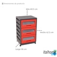 thumbnail image 2 of Italhome Mueble De Plástico En Color Negro Rojo Con 3 Cajones, Cajonera Organizador Multiusos Con Ruedas Piave, 2 of 8