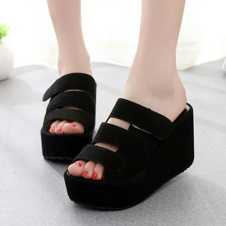 

NEGJ Womens Wedges Non-Slip Open Toe Flip-Flops Breathable Thick Bottom Shoe Slippers