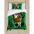 thumbnail image 3 of Sloth Duvet Cover Set King Size, Vibrant Exotic Rainforest with Various Plants and Sloth Hanging on a Tree Wildlife, Decorative 3 Piece Bedding Set with 2 Pillow Shams, Green Brown, by Ambesonne, 3 of 3
