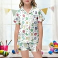 thumbnail image 2 of Girls Easter Pajamas Size 12 Easter Paint Short Sleeved Loose Button Down 2 Piece Summer Loungewear White,12-13Y, 2 of 5