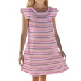 thumbnail image 3 of Weebloom Girl Pajamas Set Cute Striped Print Short Sleeve Nightgown Dress Casual Toddler Kids Age 3-10 Comfortable Girls Loungewear 5-6 Years Pink, 3 of 3