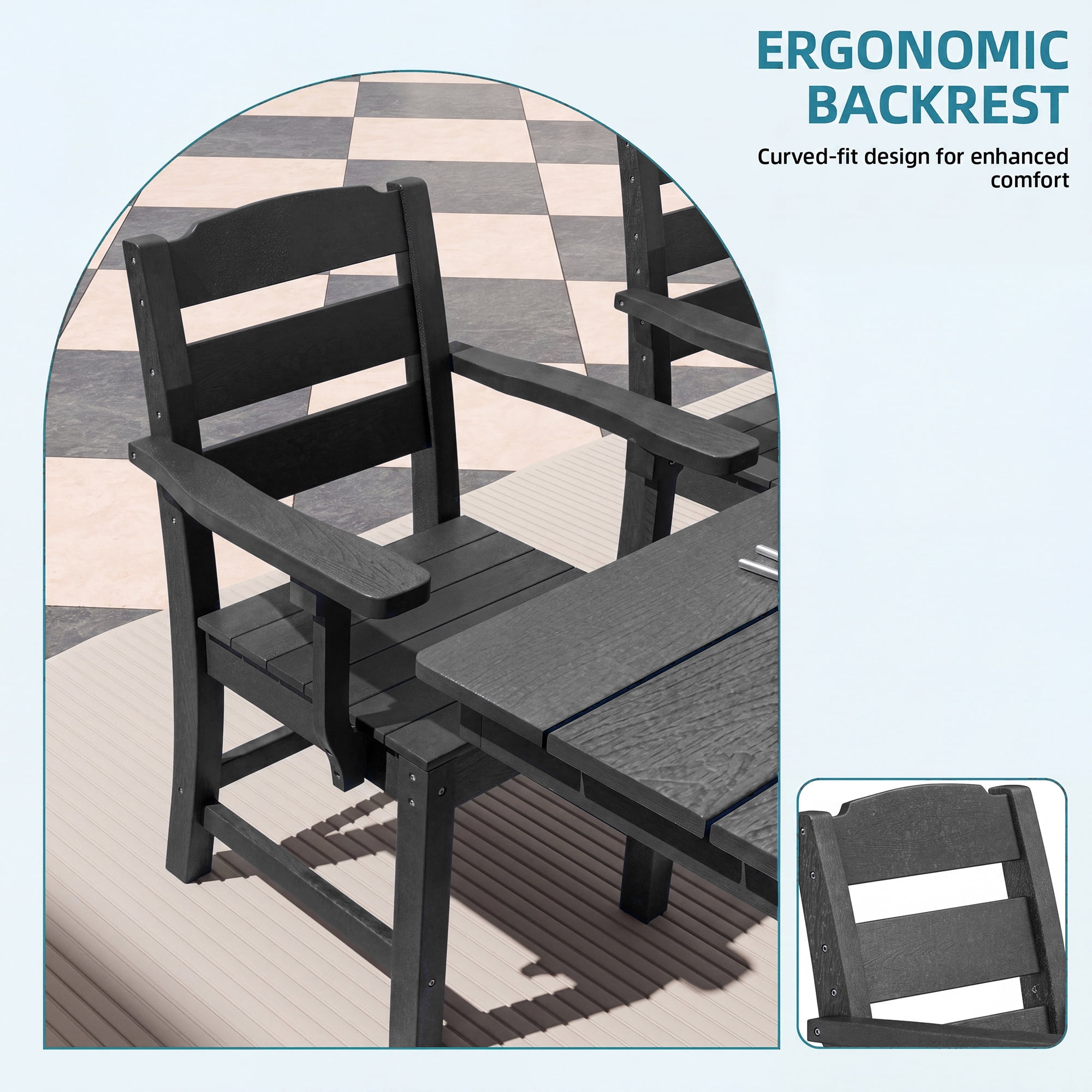 Uforic 2 Pack Outdoor Dining Chairs, All-Weather Heavy Duty HIPS Patio Chairs, 385 LBS Load Bearing, 22.8"W x 17.3"D x 34.1"H, Modern Garden Furniture, Black