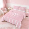 thumbnail image 3 of Manfei Minimalist Pink Compass Stripe Queen Comforter Set for Kids Boys and Girls, Nautical Marine Print Bedding Comforter Set, Pink Reversible 3 Pieces, 1 Comforter and 2 Pillowcases, 3 of 6
